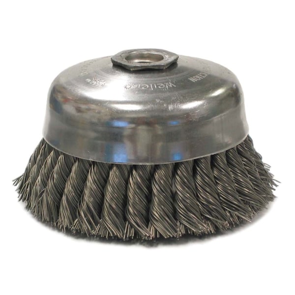Weiler 4" Single Row Knot Wire Cup Brush .023" Steel Fill 5/8"-11 UNC Nut 12826 - main